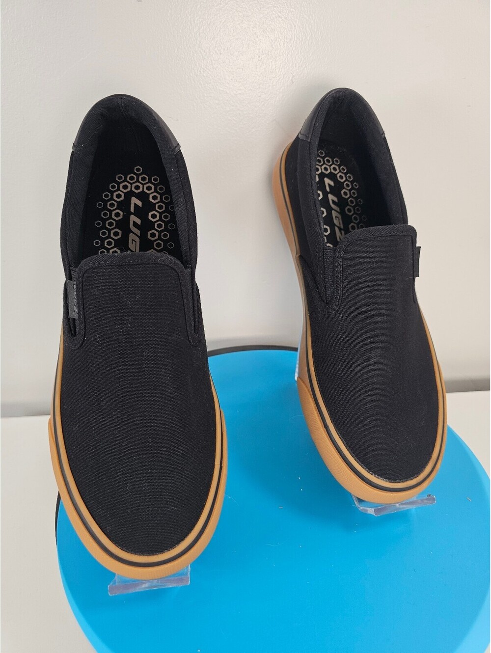 Lugz Black Canvas Slip-On Shoes with Gum Sole